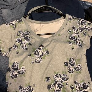 Grey green with blue roses shirt